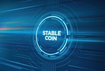 Stable coin concept presented with neon blue digital aesthetic