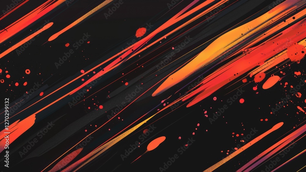 Poster this abstract image features a striking combination of orange and black, showcasing dynamic splashes