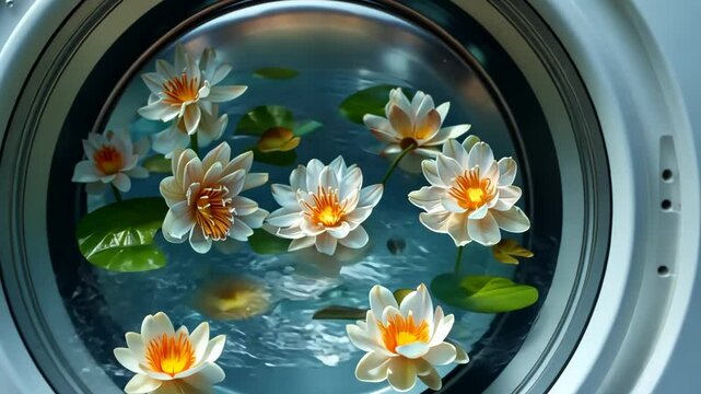 Washing machine with lotus flowers inside