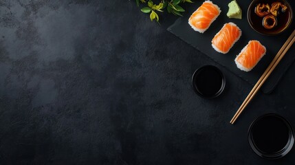 Salmon Sushi on a Black Background