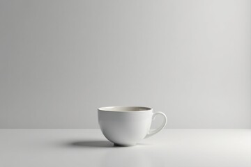 Fototapeta premium A Simple White Mug on a Plain White Surface Against a Light Grey Wall