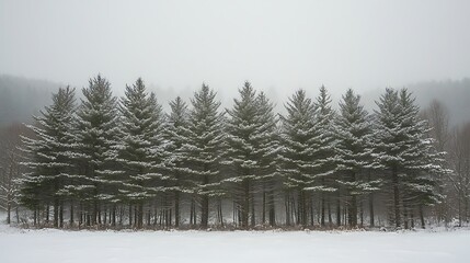 Winter wonderland snow-covered evergreen trees serene landscape quiet forest peaceful atmosphere nature's beauty