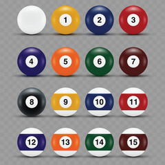 Realistic Billiard Pool Balls Set with Numbers Mockup. Vector