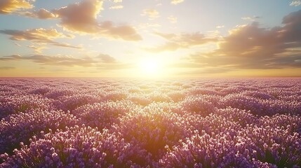 Obraz premium Sunrise over lavender fields provence landscape photography natural environment wide angle view serenity and beauty