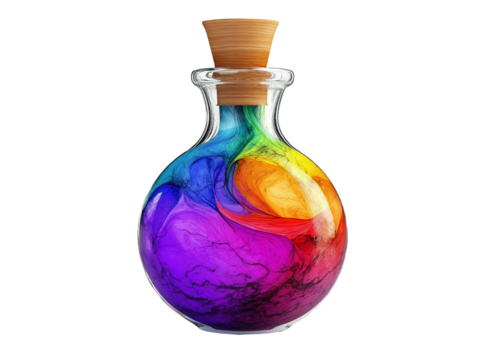 Colourful Magic Potion Bottle on Transparent Background