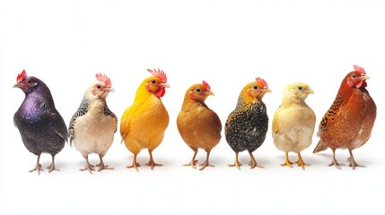 Naklejka premium Colorful Canaries Isolated on White Background in a Lineup