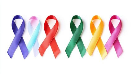Colorful Awareness Ribbons for Different Causes Isolated on White