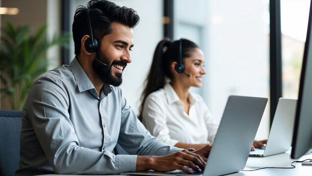 Indian Support Representative Using Laptop for Customer Service and Tech Assistance