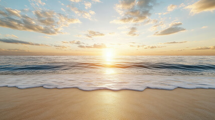 Obraz premium warm golden sunset over peaceful ocean with gentle waves