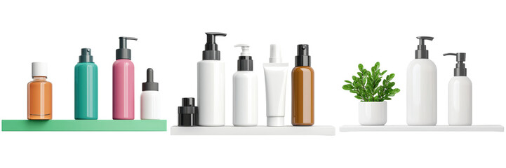 Various Skincare and Haircare Products on Sleek Shelves Display