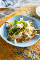 A dish of shrimp in fish sauce. Spicy Thai food.