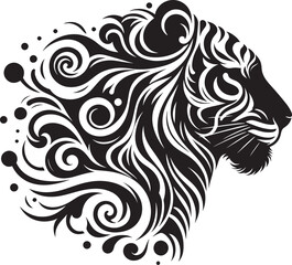 Ornate tiger head profile in black and white.