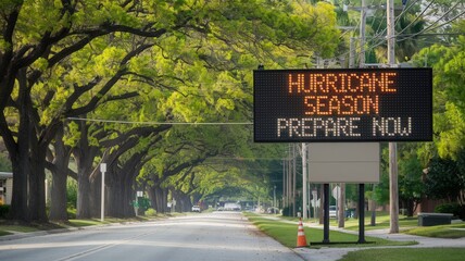 Hurricane season warning displayed on electronic sign on roadside