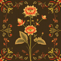 Botanical pattern for printing on wall decorations, covers, leaflets, business cards. Oil paint