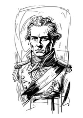 Military Commander Portrait – Historical Line Art Illustration