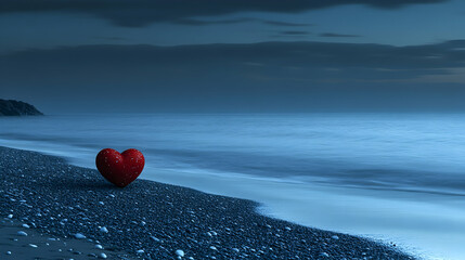 Fototapeta premium Heart Shape on Serene Beach at Dusk with Calm Ocean Waves