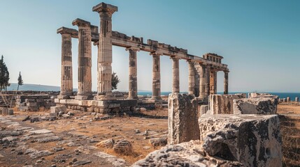 Fototapeta premium Majestic Ruins of an Ancient Temple Under Clear Skies
