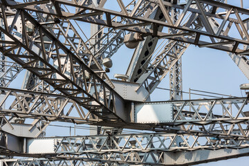 Asia, India, West Bengal,Kolkata, Armenian Ghat, Hooghly River,Howrah Crossing. Bridge construction.