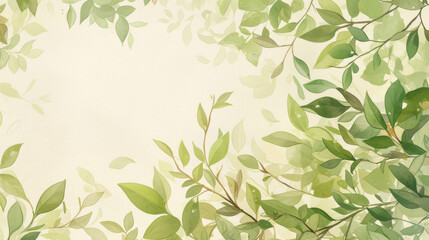 Naklejka premium Green leaves watercolor hand-painted decorative elements