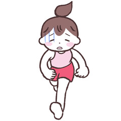 体調不良で走る女性正面イラスト