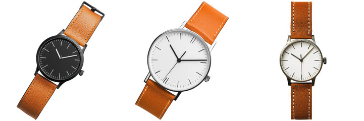 Elegant Minimalist Watches with Leather Straps in Three Variants