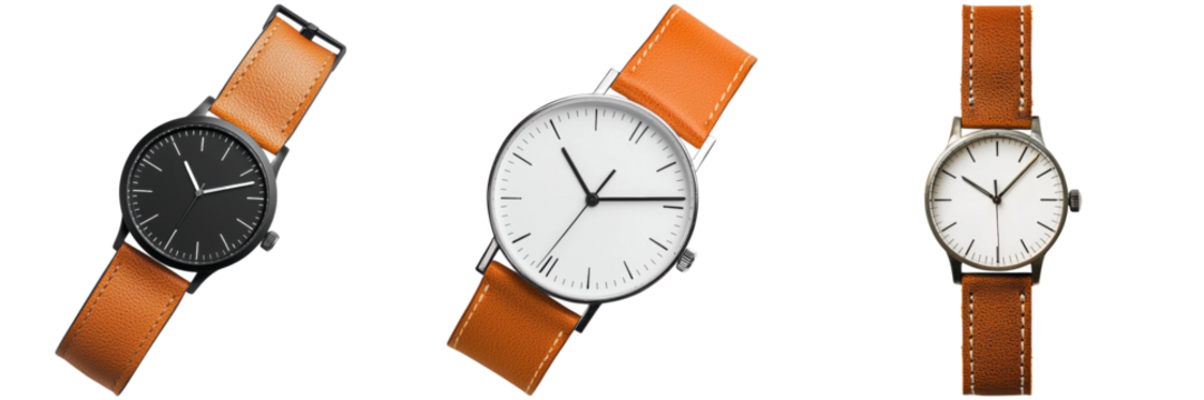 Elegant Minimalist Watches with Leather Straps in Three Variants
