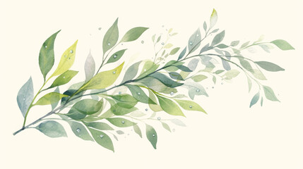 Fototapeta premium Green leaves watercolor hand-painted decorative elements