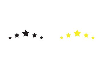 Five star customer product review icon set. Five star rating. Yellow 5 star flat icon for apps and websites. Quality, customer ratings, feedback.