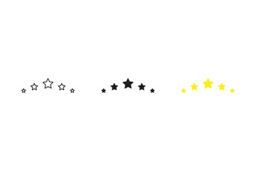 Five star customer product review icon set. Five star rating. Yellow 5 star flat icon for apps and websites. Quality, customer ratings, feedback.