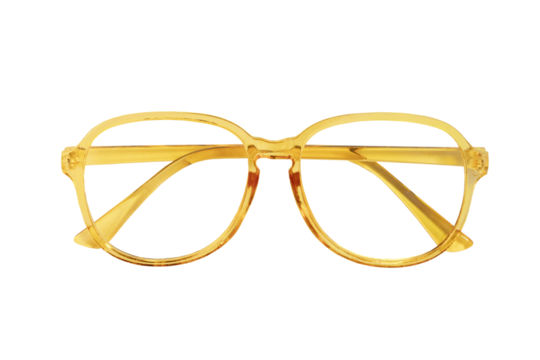 Cutout of isolated yellow frame glasses with the transparent png background