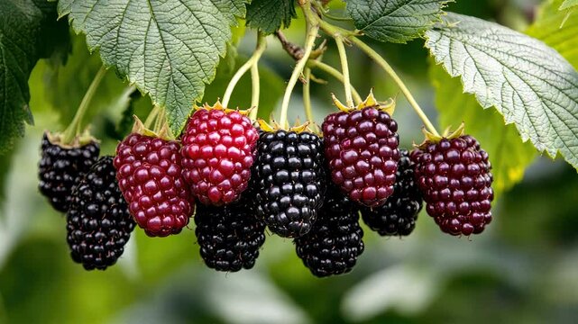 Fresh Blackberries and Raspberries Vibrant Display of Natures Berry Plant Beauty