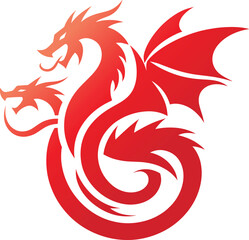 Fototapeta premium Red stylized double dragon design.