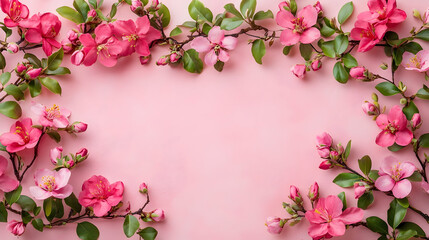 Obraz premium Delicate Pink Blossoms Framing a Soft Pink Background in Spring