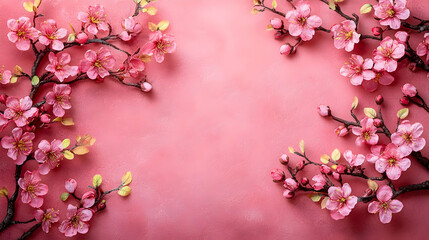 Obraz premium Delicate Cherry Blossom Branches on Soft Pink Background