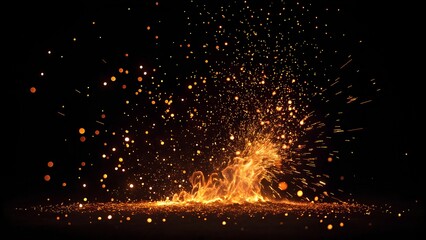 "Scattered Sparks" &ndash; "Tiny, glowing particles randomly scattered across a black background, resembling fire

