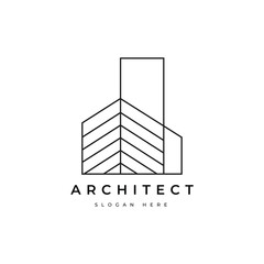 building architect minimalist house line logo design vector
