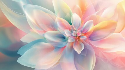 Fototapeta premium A vibrant and ethereal floral design featuring soft pastel colors and translucent petals, creating a dreamy atmosphere suitable for backgrounds in digital art or wellness themes