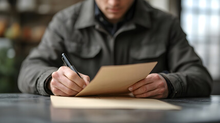 Man writing on a notepad in a cozy indoor setting