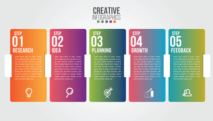 Business Infographic design template with icons and 5 numbers options or steps. Can be used for process presentations, workflow layout, diagram, banner, flow chart, info graph.