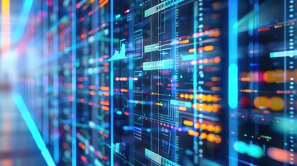 High-Tech Data Wall Displaying Vibrant Digital Connections and Information