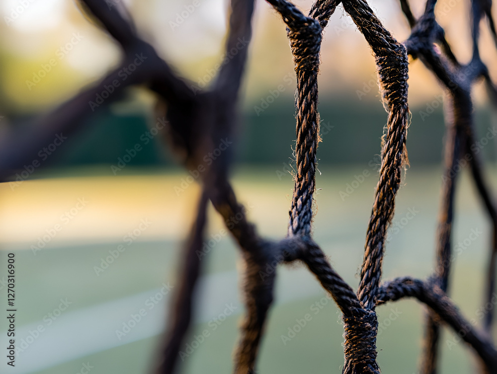 Wall mural close-up on goal net: a detailed macro view captures the texture and intricate patterns of a weather