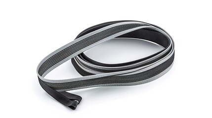 A simple and distinct belt is prominently displayed all alone on a clean, expansive white background. The belt's design, texture, and details are clearly visible, making it a focal point. This unclutt