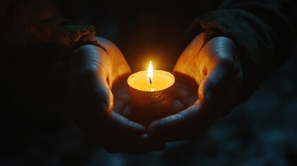 A Glimmer of Hope: Hands Protecting a Candle's Light