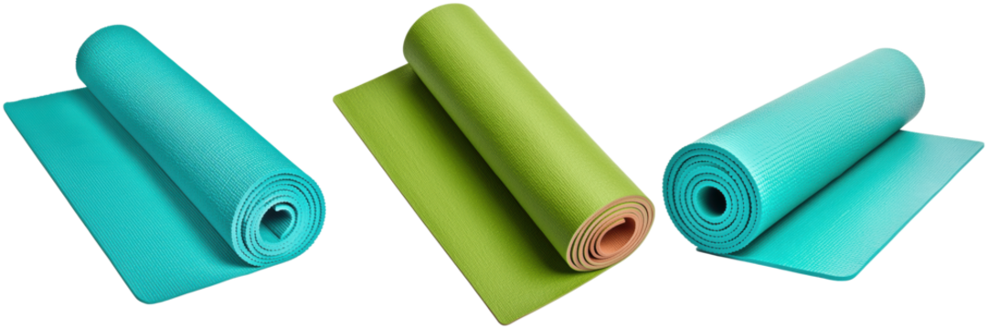 Colorful Yoga Mats Rolled Up for Fitness and Exercise Sessions