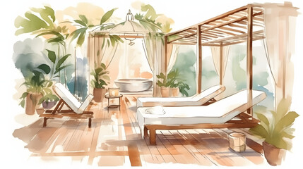 Spa and wellness retreats watercolor painting