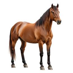 Obraz premium Majestic Brown Horse Standing with Realistic Fur Texture and Strong Pose, Isolated on transparent background 