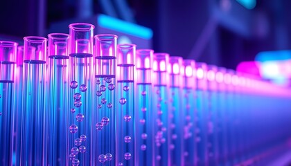 Precision in Science: Droplet Falling into Test Tubes in a Vibrant Lab Setting