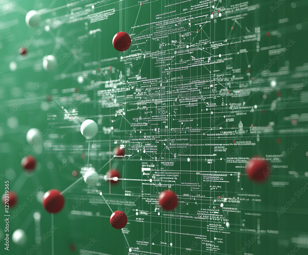 Poster digital network: abstract visualization of a complex network, interconnected by lines and nodes with