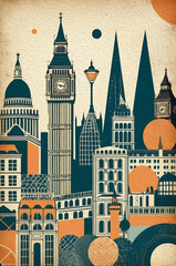 Fototapeta premium Oil painting. City landscape. Pattern for printing on wall decorations, fabrics, and for use in graphics.