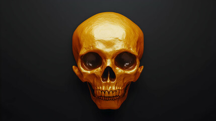 Fototapeta premium Bright Gold Skull on Dark Background with Intricate Details